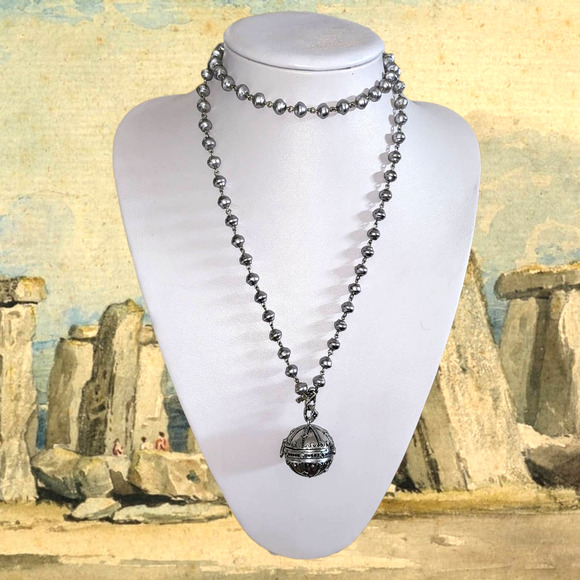 Spirit Orb Black Spinel up-designed Anne Klein Faux Circlette Pearl Chain 36" - Picture 5 of 6